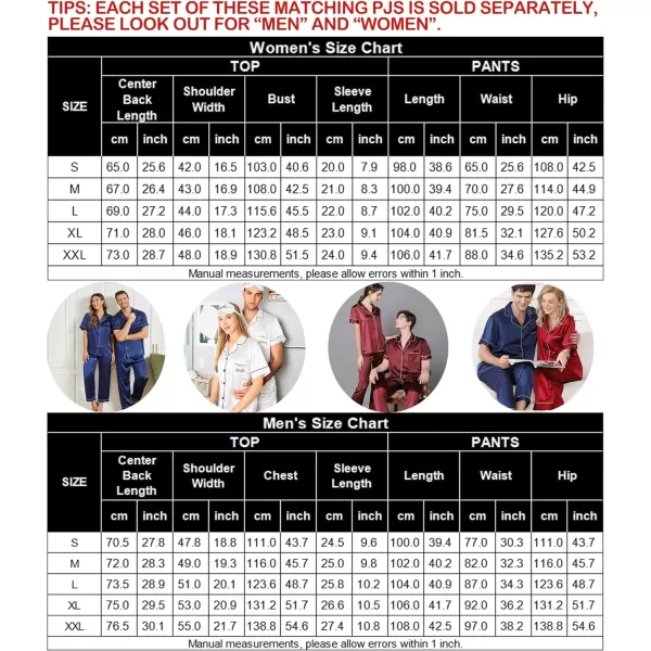 SWOMOG Couples Matching Pajamas Sets Silk Satin Short Sleeve Sleepwear Button Down Loungewear Pjs Set with Long PantsMen Red