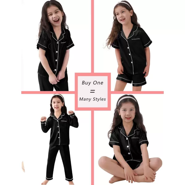 SWOMOG Family Christmas Pajamas Matching Sets 4 Pcs Silk Satin Pjs Sets ButtonDown Soft LoungewearKids Black