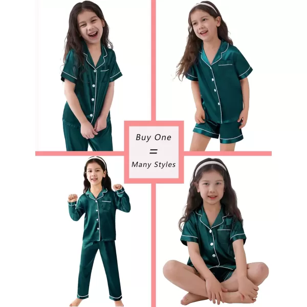 SWOMOG Family Christmas Pajamas Matching Sets 4 Pcs Silk Satin Pjs Sets ButtonDown Soft LoungewearKids Deep Green