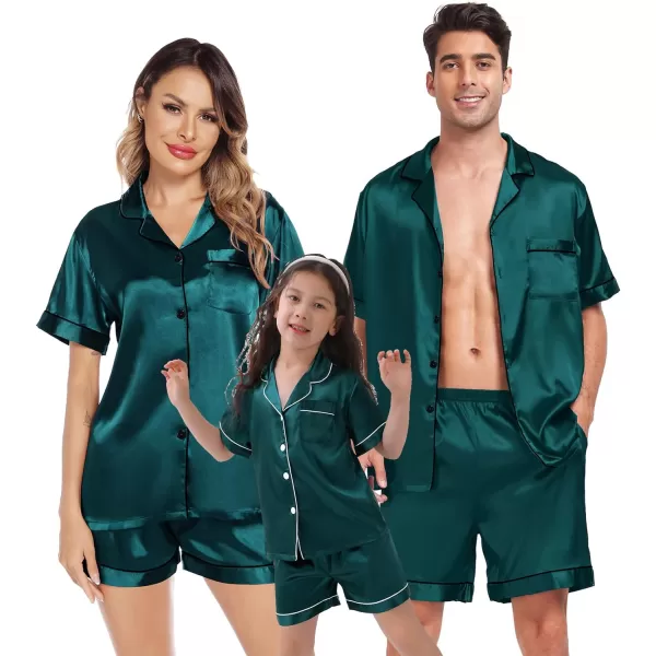 SWOMOG Family Christmas Pajamas Matching Sets 4 Pcs Silk Satin Pjs Sets ButtonDown Soft LoungewearKids Deep Green