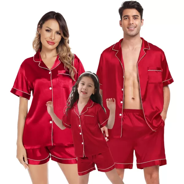 SWOMOG Family Christmas Pajamas Matching Sets 4 Pcs Silk Satin Pjs Sets ButtonDown Soft LoungewearKids Red 1