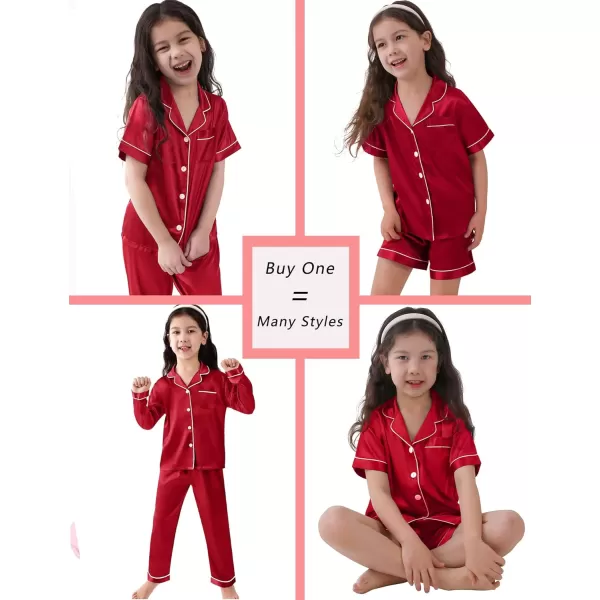 SWOMOG Family Christmas Pajamas Matching Sets 4 Pcs Silk Satin Pjs Sets ButtonDown Soft LoungewearKids Red 1