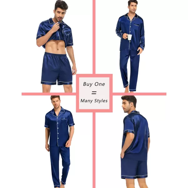 SWOMOG Family Christmas Pajamas Matching Sets 4 Pcs Silk Satin Pjs Sets ButtonDown Soft LoungewearMen Navy Blue