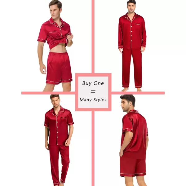 SWOMOG Family Christmas Pajamas Matching Sets 4 Pcs Silk Satin Pjs Sets ButtonDown Soft LoungewearMen Red 1