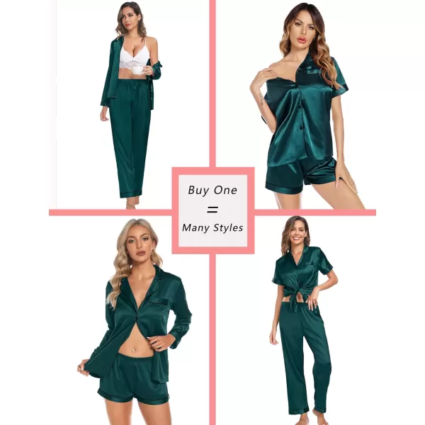 SWOMOG Family Christmas Pajamas Matching Sets 4 Pcs Silk Satin Pjs Sets ButtonDown Soft LoungewearWomen Deep Green