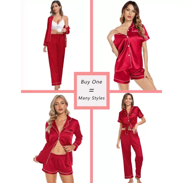 SWOMOG Family Christmas Pajamas Matching Sets 4 Pcs Silk Satin Pjs Sets ButtonDown Soft LoungewearWomen Red 1