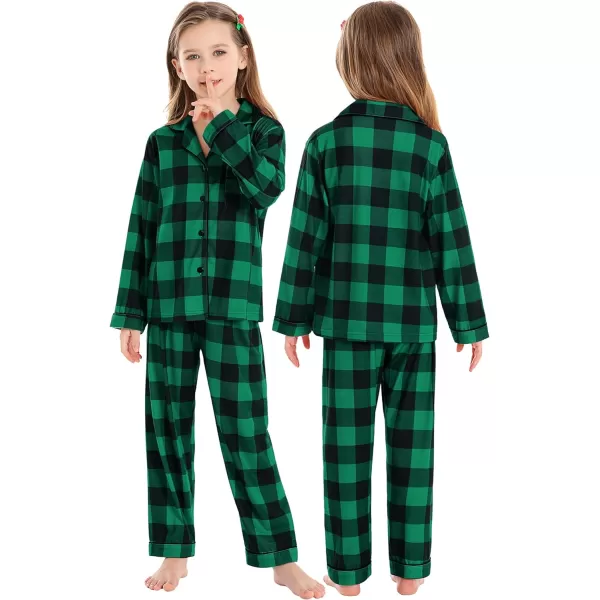 SWOMOG Family Matching Pajama Set Christmas Pjs Plaid Pajamas for Men Women and Kids Long Sleeve Sleepwear Pj SetKids Green Plaidno Pockets