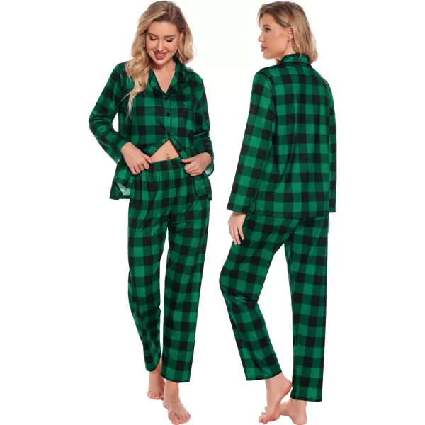 SWOMOG Family Matching Pajama Set Christmas Pjs Plaid Pajamas for Men Women and Kids Long Sleeve Sleepwear Pj SetKids Green Plaidno Pockets