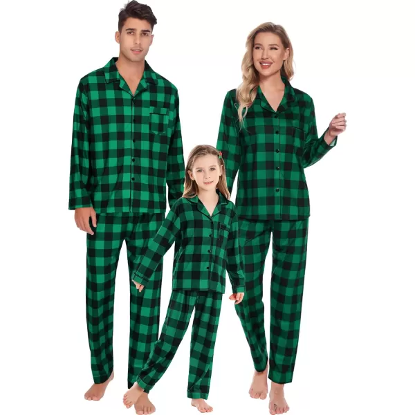 SWOMOG Family Matching Pajama Set Christmas Pjs Plaid Pajamas for Men Women and Kids Long Sleeve Sleepwear Pj SetKids Green Plaidno Pockets