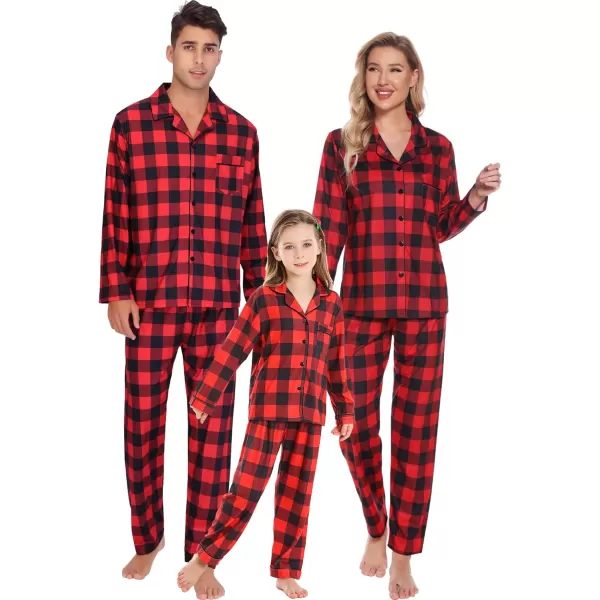 SWOMOG Family Matching Pajama Set Christmas Pjs Plaid Pajamas for Men Women and Kids Long Sleeve Sleepwear Pj SetKids Red Plaidno Pockets