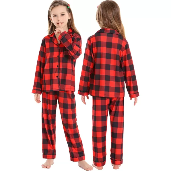 SWOMOG Family Matching Pajama Set Christmas Pjs Plaid Pajamas for Men Women and Kids Long Sleeve Sleepwear Pj SetKids Red Plaidno Pockets