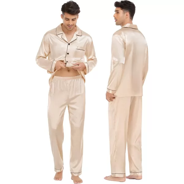 SWOMOG Family Matching Pajamas Set Silk Satin Button Down Sleepwear Long Sleeve Nightwear 2 Pcs Pj SetKids A Champagne