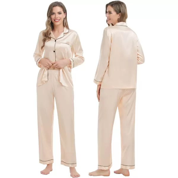 SWOMOG Family Matching Pajamas Set Silk Satin Button Down Sleepwear Long Sleeve Nightwear 2 Pcs Pj SetKids A Champagne