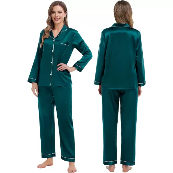 SWOMOG Family Matching Pajamas Set Silk Satin Button Down Sleepwear Long Sleeve Nightwear 2 Pcs Pj SetKids A Green