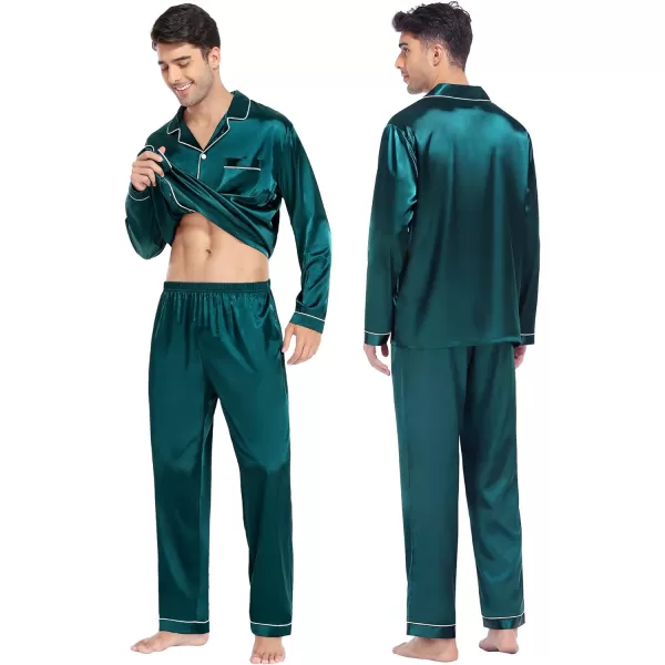 SWOMOG Family Matching Pajamas Set Silk Satin Button Down Sleepwear Long Sleeve Nightwear 2 Pcs Pj SetKids A Green