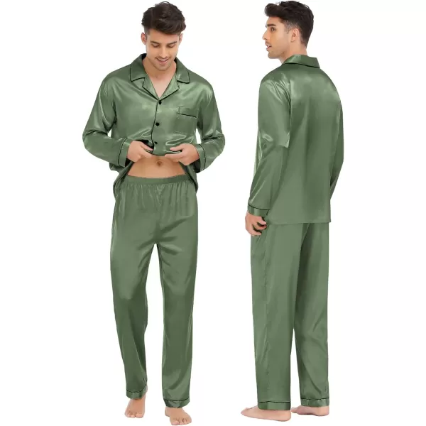 SWOMOG Family Matching Pajamas Set Silk Satin Button Down Sleepwear Long Sleeve Nightwear 2 Pcs Pj SetKids A Matcha