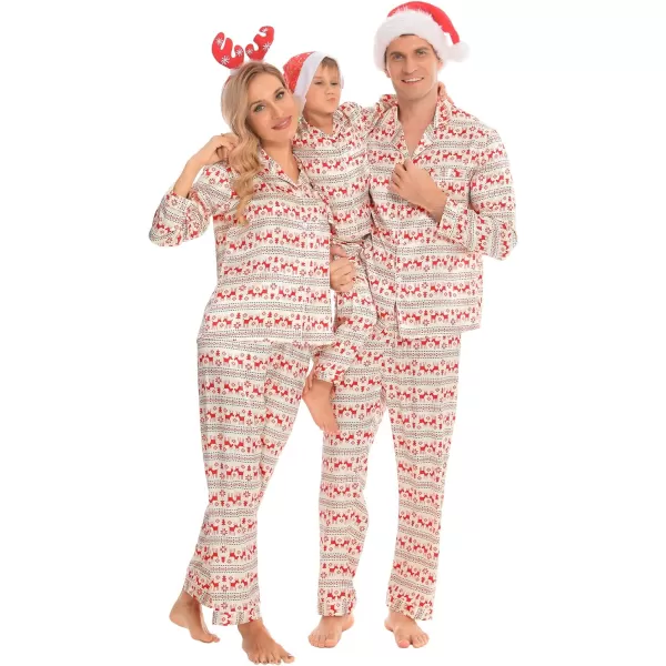 SWOMOG Family Matching Pajamas Set Silk Satin Button Down Sleepwear Long Sleeve Nightwear 2 Pcs Pj SetMen Champagne With Snowflake amp Deer