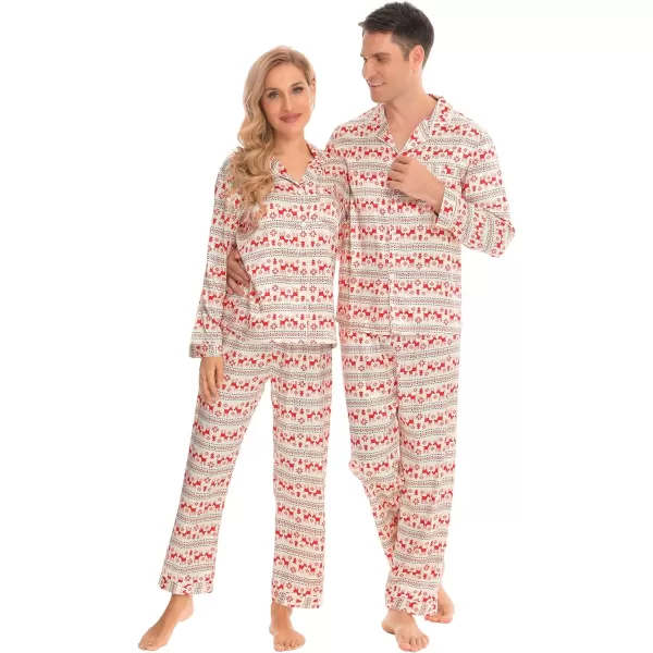 SWOMOG Family Matching Pajamas Set Silk Satin Button Down Sleepwear Long Sleeve Nightwear 2 Pcs Pj SetMen Champagne With Snowflake amp Deer