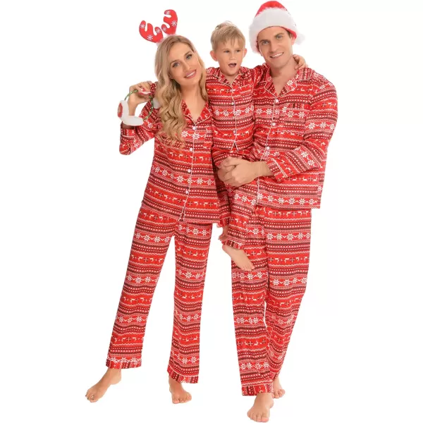 SWOMOG Family Matching Pajamas Set Silk Satin Button Down Sleepwear Long Sleeve Nightwear 2 Pcs Pj SetMen Red With Snowflake amp Deer