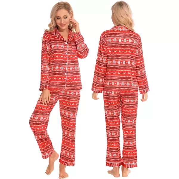 SWOMOG Family Matching Pajamas Set Silk Satin Button Down Sleepwear Long Sleeve Nightwear 2 Pcs Pj SetMen Red With Snowflake amp Deer