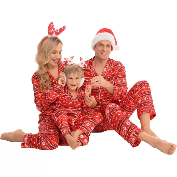 SWOMOG Family Matching Pajamas Set Silk Satin Button Down Sleepwear Long Sleeve Nightwear 2 Pcs Pj SetMen Red With Snowflake amp Deer