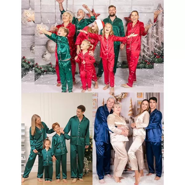 SWOMOG Family Matching Satin Pajamas Sets Silk Pjs Set with 2 Pockets Long Sleeve Button Down Sleepwear LoungewearKids Black