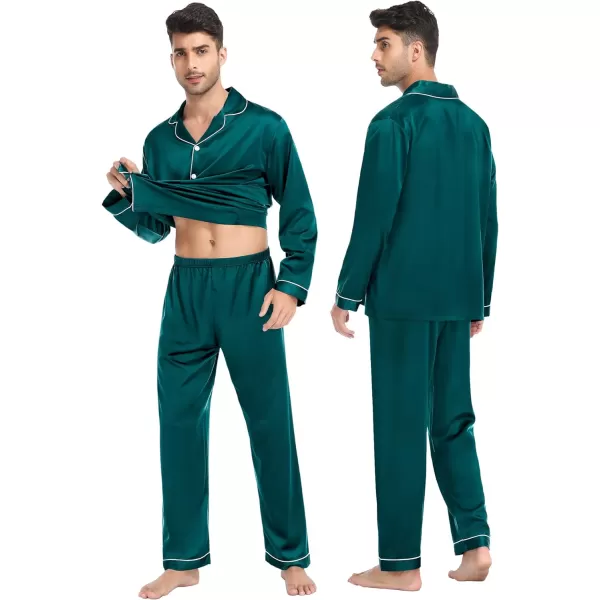 SWOMOG Family Matching Satin Pajamas Sets Silk Pjs Set with 2 Pockets Long Sleeve Button Down Sleepwear LoungewearKids Green