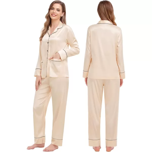 SWOMOG Family Matching Satin Pajamas Sets Silk Pjs Set with 2 Pockets Long Sleeve Button Down Sleepwear LoungewearMen Champagne