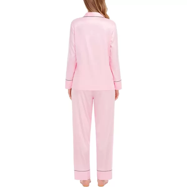 SWOMOG Family Matching Satin Pajamas Sets Silk Pjs Set with 2 Pockets Long Sleeve Button Down Sleepwear LoungewearWomen Pink