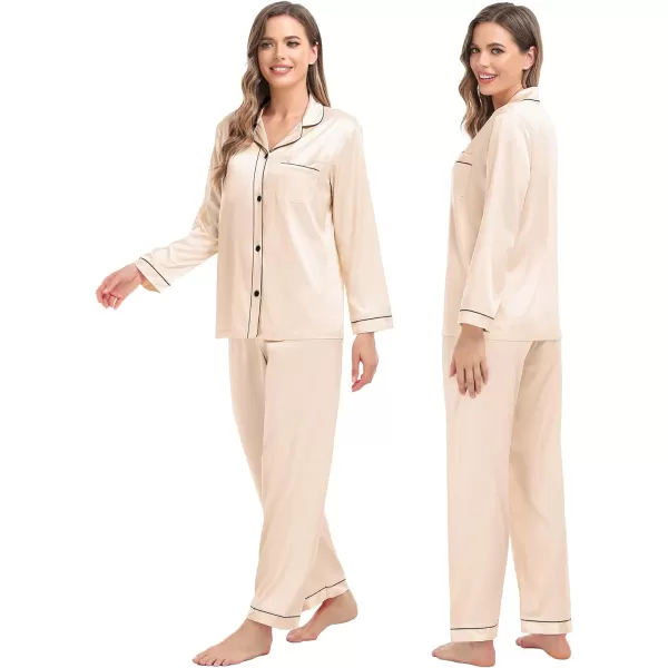 SWOMOG Family Matching Silk Satin Pajamas Button Down Sleepwear Long Sleeve Silky Nightwear 2 Pcs Pj SetKids Champagne