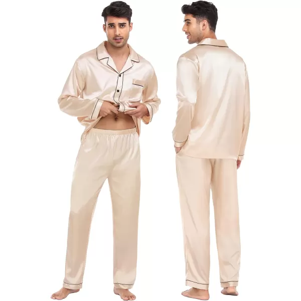 SWOMOG Family Matching Silk Satin Pajamas Button Down Sleepwear Long Sleeve Silky Nightwear 2 Pcs Pj SetKids Champagne