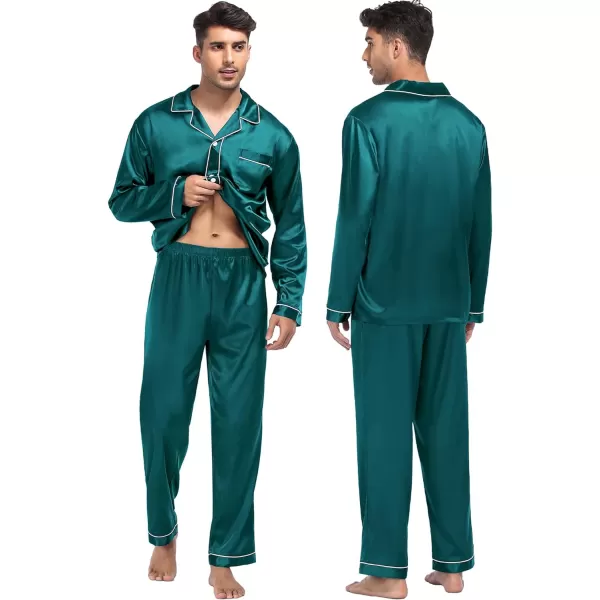 SWOMOG Family Matching Silk Satin Pajamas Button Down Sleepwear Long Sleeve Silky Nightwear 2 Pcs Pj SetKids Green