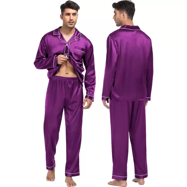 SWOMOG Family Matching Silk Satin Pajamas Button Down Sleepwear Long Sleeve Silky Nightwear 2 Pcs Pj SetKids Purple