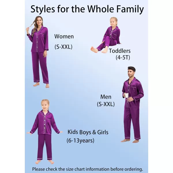 SWOMOG Family Matching Silk Satin Pajamas Button Down Sleepwear Long Sleeve Silky Nightwear 2 Pcs Pj SetKids Purple