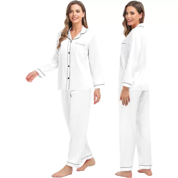 SWOMOG Family Matching Silk Satin Pajamas Button Down Sleepwear Long Sleeve Silky Nightwear 2 Pcs Pj SetKids White