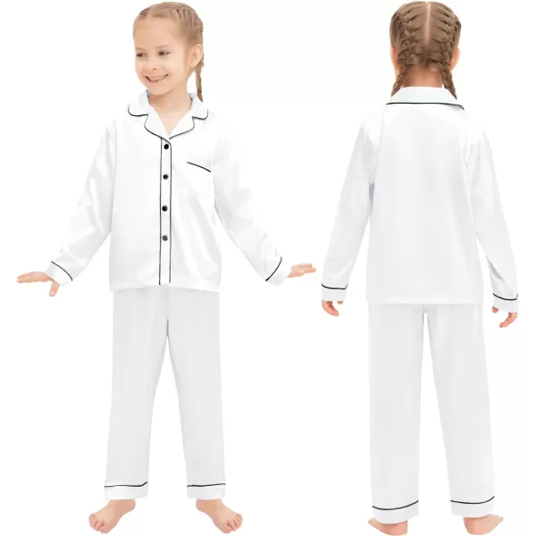 SWOMOG Family Matching Silk Satin Pajamas Button Down Sleepwear Long Sleeve Silky Nightwear 2 Pcs Pj SetKids White