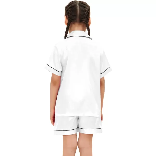 SWOMOG Family Satin Matching Pajamas Sets Button Down Silk Pjs Short Sleeve Soft Lounge Sets 2 Pcs LoungewearKids White