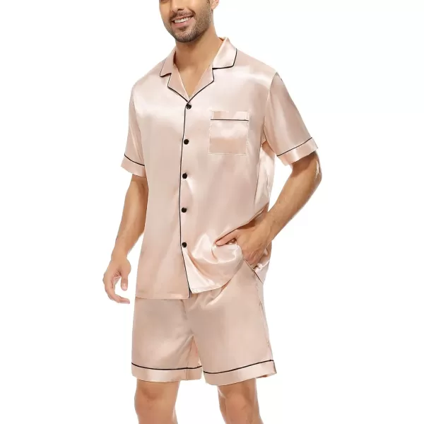 SWOMOG Family Satin Matching Pajamas Sets Button Down Silk Pjs Short Sleeve Soft Lounge Sets 2 Pcs LoungewearMen Champagne