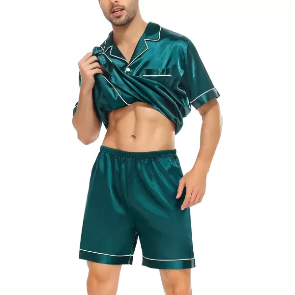 SWOMOG Family Satin Matching Pajamas Sets Button Down Silk Pjs Short Sleeve Soft Lounge Sets 2 Pcs LoungewearMen Green