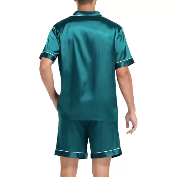 SWOMOG Family Satin Matching Pajamas Sets Button Down Silk Pjs Short Sleeve Soft Lounge Sets 2 Pcs LoungewearMen Green