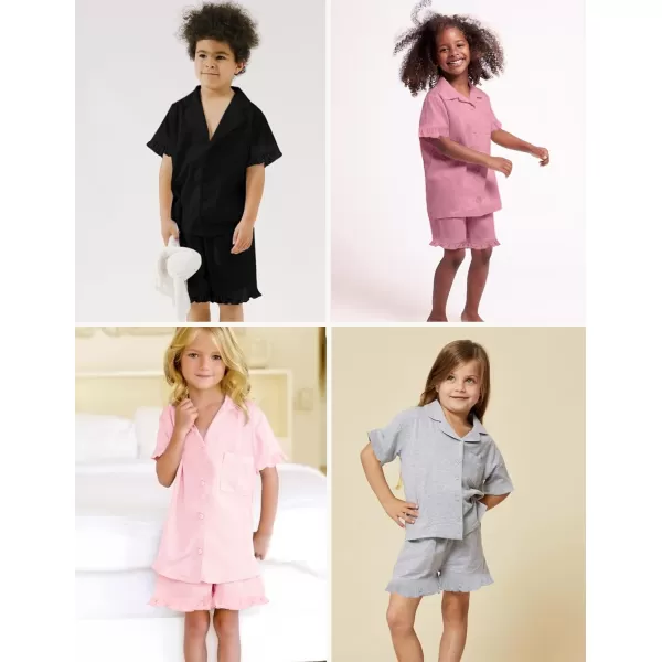 SWOMOG Girls Boys Modal Short Sleeve Pajama Set with Ruffle Hem Unisex Kids Soft Sleepwear 2 Piece Lounge SetsRed