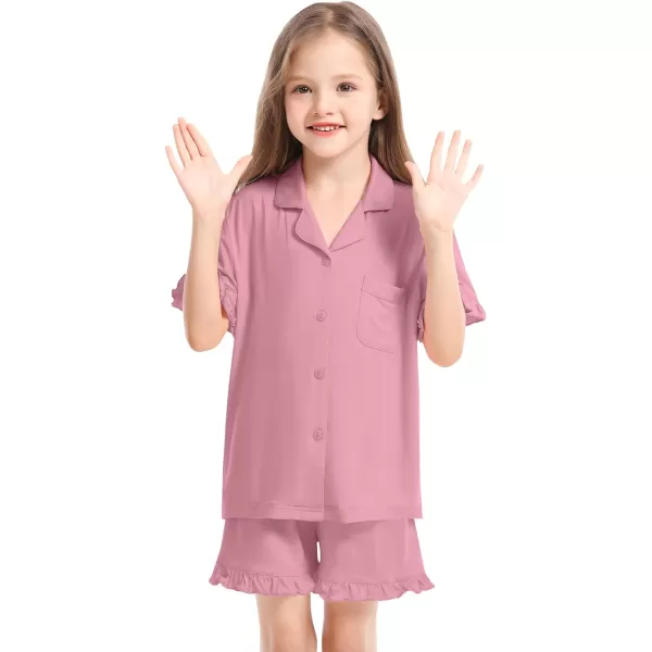 SWOMOG Girls Boys Modal Short Sleeve Pajama Set with Ruffle Hem Unisex Kids Soft Sleepwear 2 Piece Lounge SetsTaro Purple