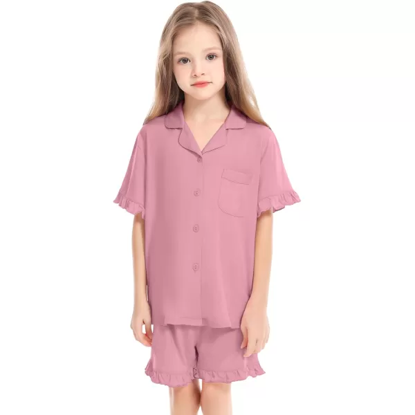 SWOMOG Girls Boys Modal Short Sleeve Pajama Set with Ruffle Hem Unisex Kids Soft Sleepwear 2 Piece Lounge SetsTaro Purple