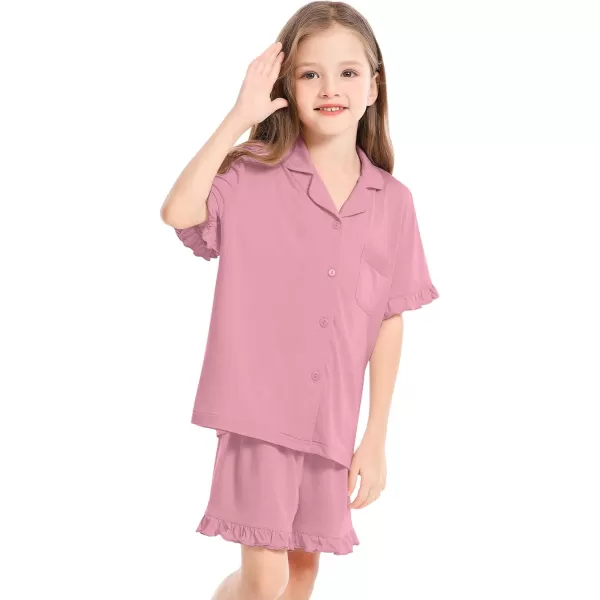 SWOMOG Girls Boys Modal Short Sleeve Pajama Set with Ruffle Hem Unisex Kids Soft Sleepwear 2 Piece Lounge SetsTaro Purple