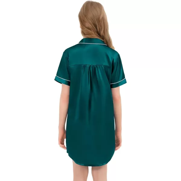 SWOMOG Girls Silk Satin Nightgowns Cute Sleep Dress ButtonDown PJS Tops Short Sleeve SleepshirtGreen