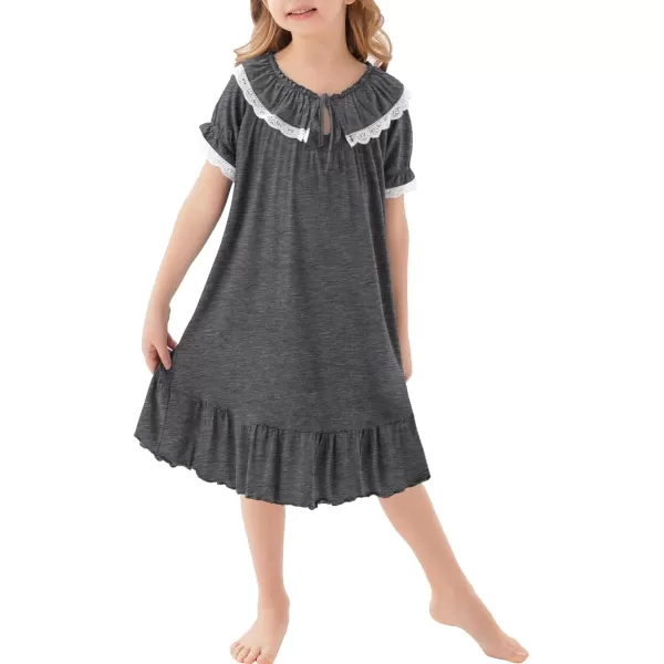 SWOMOG Girls Soft Princess Sleep Shirt Short Sleeve Nightgown Toddler Kids Cute Ruffle Sleepwear Nightie 413 YearsDark Gray