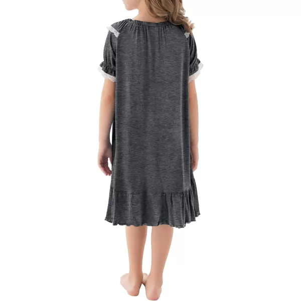 SWOMOG Girls Soft Princess Sleep Shirt Short Sleeve Nightgown Toddler Kids Cute Ruffle Sleepwear Nightie 413 YearsDark Gray