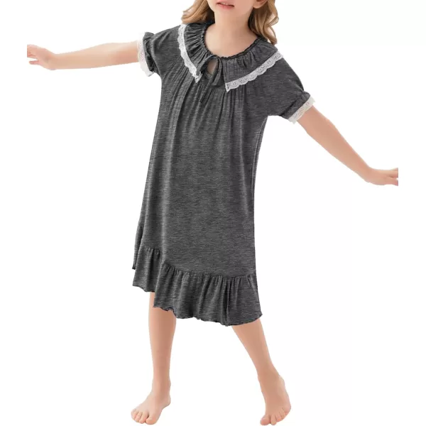 SWOMOG Girls Soft Princess Sleep Shirt Short Sleeve Nightgown Toddler Kids Cute Ruffle Sleepwear Nightie 413 YearsDark Gray