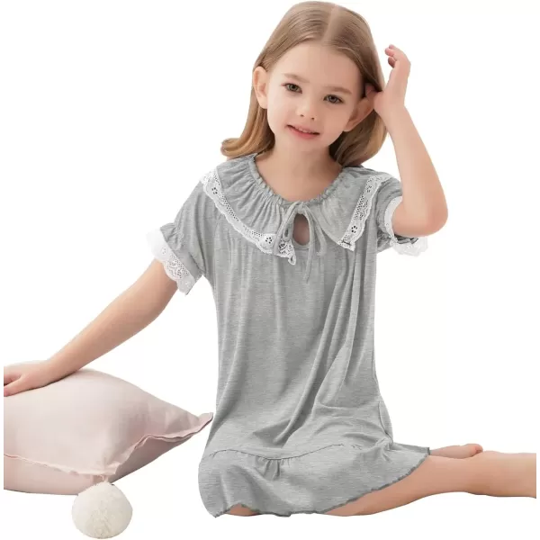 SWOMOG Girls Soft Princess Sleep Shirt Short Sleeve Nightgown Toddler Kids Cute Ruffle Sleepwear Nightie 413 YearsGray