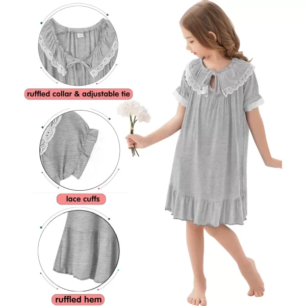 SWOMOG Girls Soft Princess Sleep Shirt Short Sleeve Nightgown Toddler Kids Cute Ruffle Sleepwear Nightie 413 YearsGray